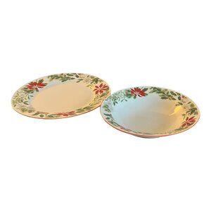 American Atelier Christmas Floral Design 2 Piece Serving Platter 12", Bowl 9.5"